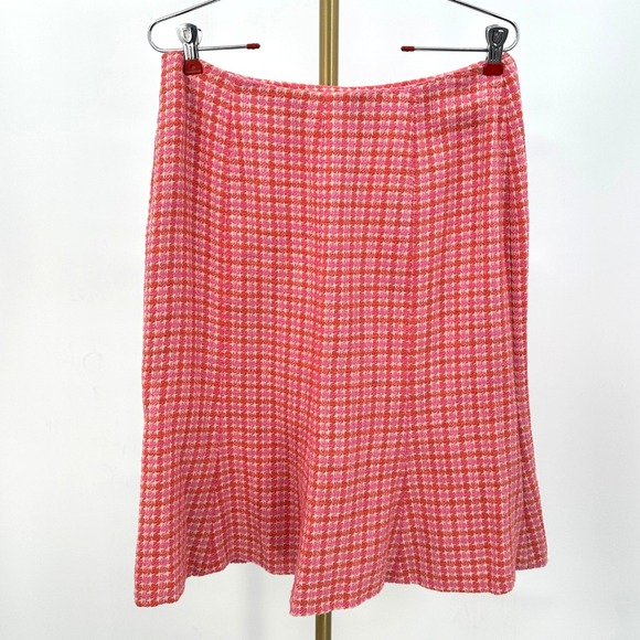 Ann Taylor Dresses & Skirts - Orange & Pink Plaid Tweed A-Line Midi Skirt Size 8 Light Academia Collegiate Y2K
